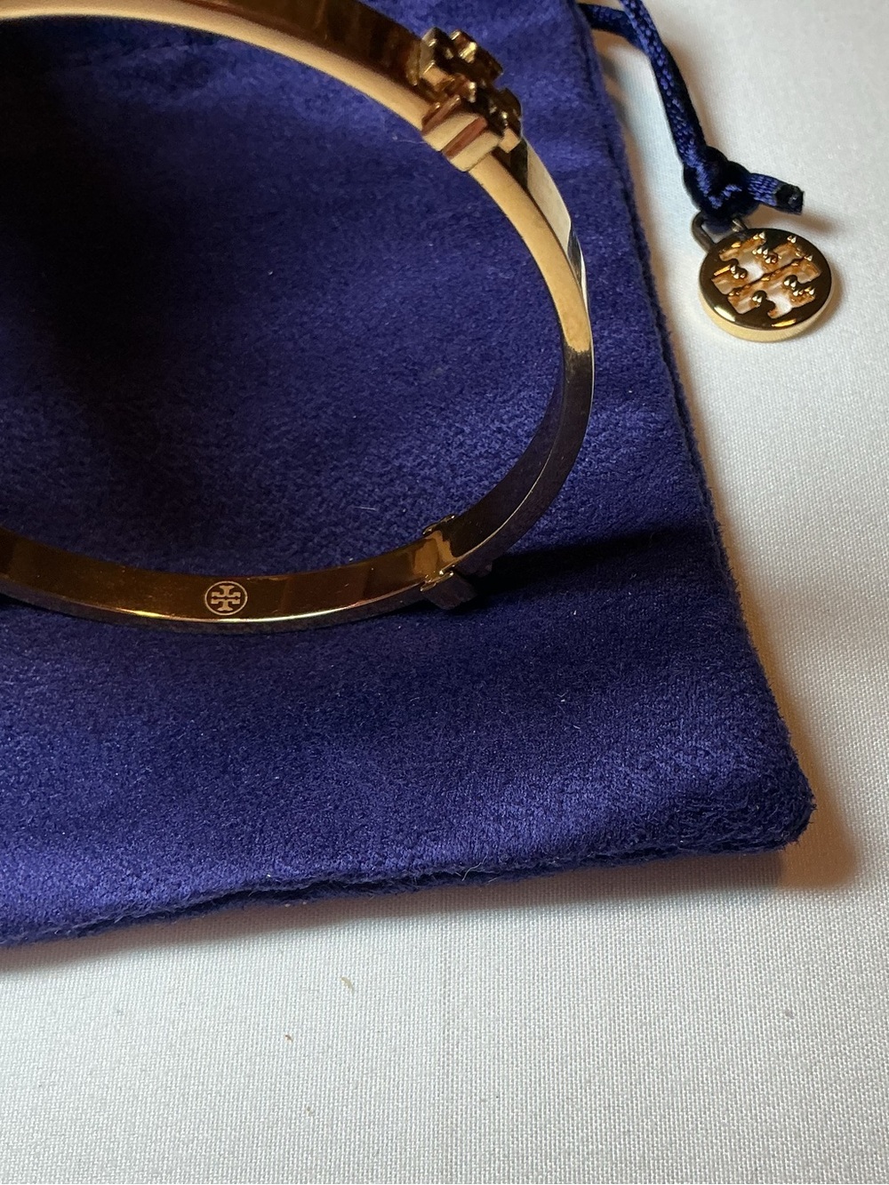 Tory Burch Gold Tone Logo Accent Bangle Bracelet - Gold - Picture 5 of 5